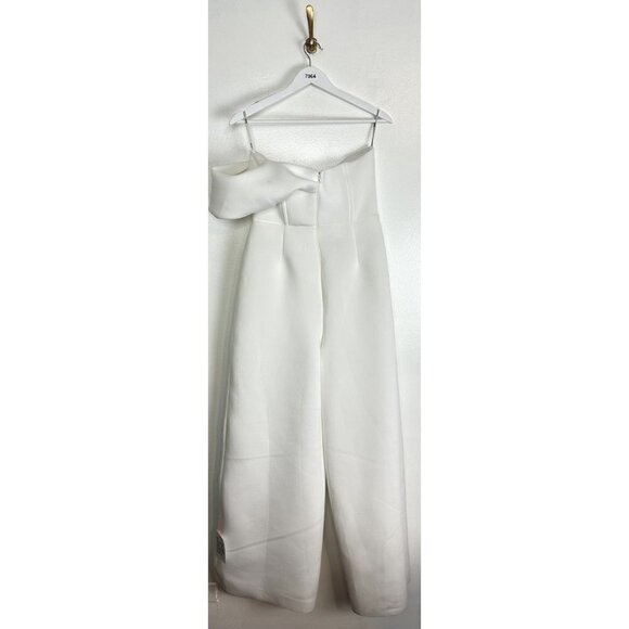 ASOS DESIGN Scuba One Shoulder Corset Detail Jumpsuit in White Size US 10 - Picture 9 of 11